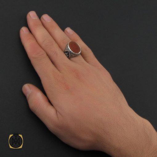 5 انگشتر عقیق یمن با حکاکی نور عینی یا حسین قلم زنی مردانه - کد 10235 - تصویر 5