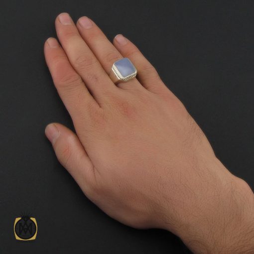 5 انگشتر عقیق کبود یمن مردانه دست ساز - کد 10241 - تصویر 5