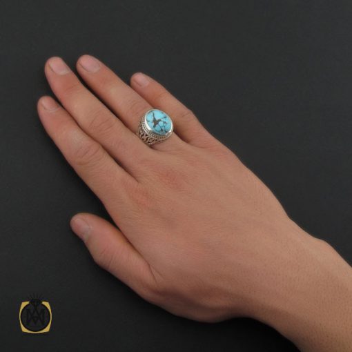 انگشتر فیروزه نیشابوری خوش رنگ مردانه دست ساز - کد 10282 - تصویر 5