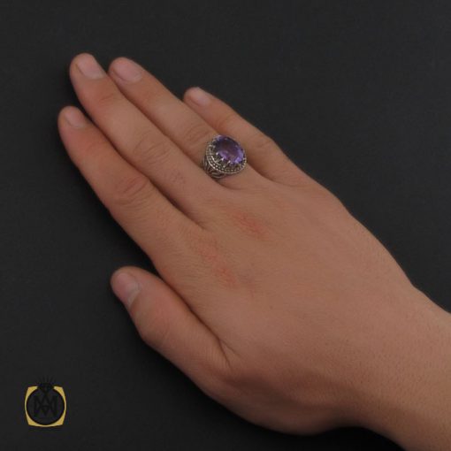 انگشتر آمتیست خوش رنگ مردانه - کد 10301 - تصویر 5