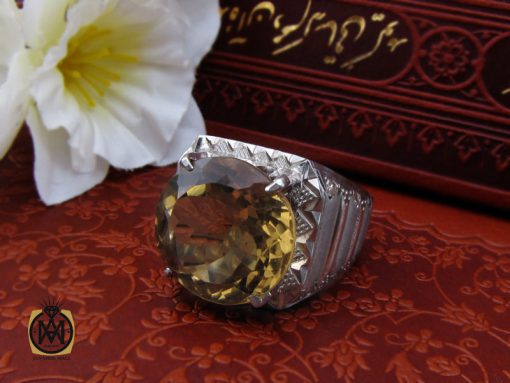 انگشتر کوارتز لیمویی خوش رنگ و برلیان اصل مردانه هنر دست استاد شرفیان و استاد فتح - 10461 - تصویر 6