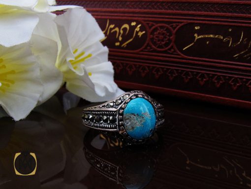 انگشتر فیروزه نیشابوری و مارکازیت طرح آیدا زنانه - کد 2203 - تصویر 6