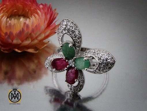 انگشتر یاقوت سرخ و زمرد طرح پروانه زنانه - کد 2210 - تصویر 7