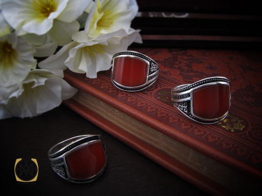 انگشتر عقیق قرمز منحنی اسپرت مردانه - کد 10468 - تصویر 7