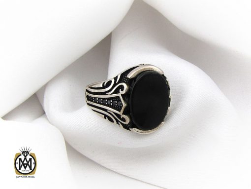 انگشتر عقیق مشکی مردانه - کد 10472 - تصویر 6
