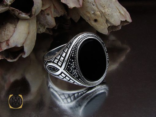 انگشتر عقیق مشکی مردانه - کد 10478 - تصویر 6