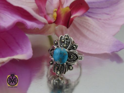انگشتر فیروزه نیشابوری و مارکازیت طرح هست زنانه - کد 2230 - تصویر 6