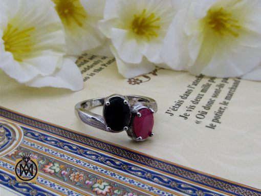 انگشتر یاقوت سرخ و کبود طرح نیلوفر زنانه - کد 2238 - تصویر 6