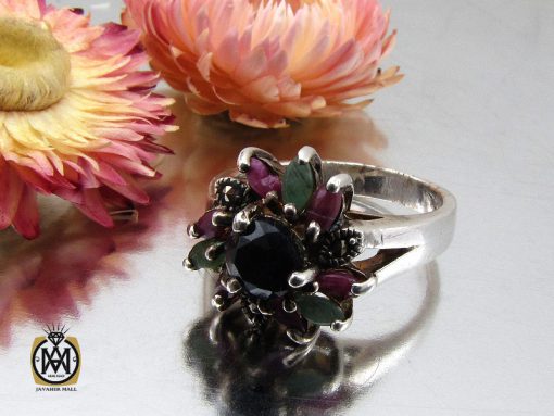 انگشتر یاقوت سرخ و کبود و زمرد طرح آرزو زنانه - کد 2239 - تصویر 6