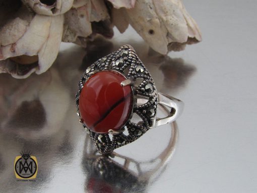 انگشتر عقیق یمن و مارکازیت طرح سمیرا زنانه - کد 2241 - تصویر 6