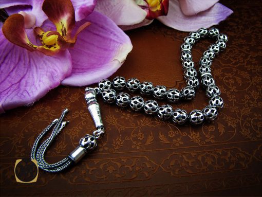 00 تسبیح 33 دانه نقره گرد طرح شبکه - کد 4316 - تصویر 6