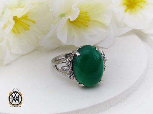 00 انگشتر عقیق سبز طرح شکوفه زنانه - کد 2260 - تصویر 6