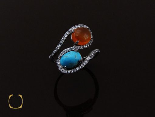 00 انگشتر عقیق یمن و فیروزه نیشابوری طرح شیدا زنانه - کد 2262 - تصویر 6