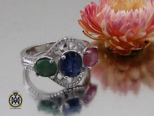 00 انگشتر یاقوت و زمرد زنانه اصل و معدنی طرح غنچه - کد 2267 - تصویر 6