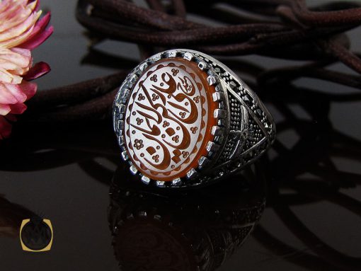 انگشتر عقیق یمن با حکاکی علی رکن الایمان مردانه – کد 10499 - تصویر 6
