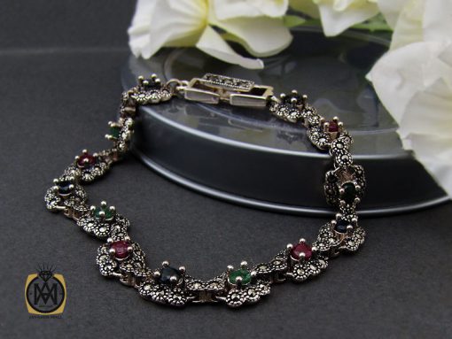دستبند یاقوت، زمرد و مارکازیت طرح ساینا زنانه - کد 1087 - تصویر 6