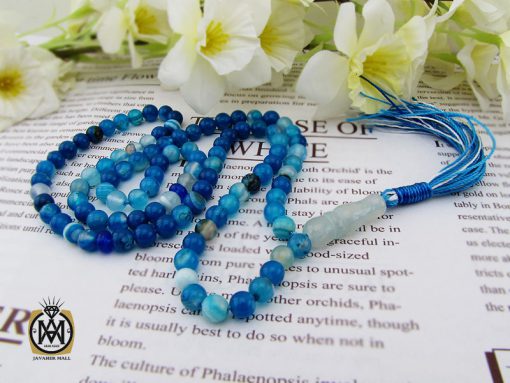 00 تسبیح 101 دانه عقیق آبی متوسط - کد 4223 - تصویر 6