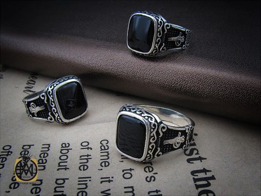 انگشتر عقیق مشکی با رکاب نقره مردانه - کد 10428 - تصویر 7