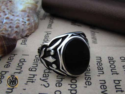 انگشتر عقیق مشکی مردانه - کد 10429 - تصویر 2