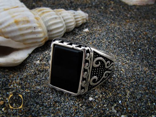 انگشتر عقیق مشکی مردانه - کد 10433 - تصویر 6