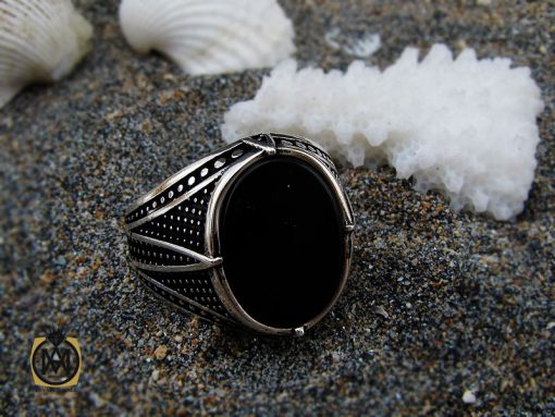 00 انگشتر عقیق مشکی مردانه - کد 10434 - تصویر 6