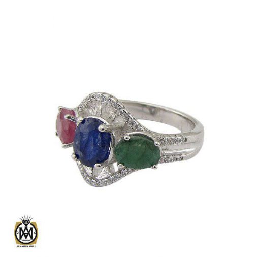 1 انگشتر یاقوت و زمرد زنانه اصل و معدنی طرح غنچه - کد 2267 - تصویر 1