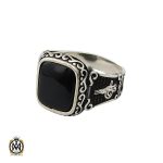 انگشتر عقیق مشکی با رکاب نقره مردانه - کد 10428