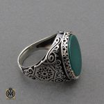 2 انگشتر نقره عقیق سبز رنگ مردانه اصلی - کد 10444 - تصویر 2