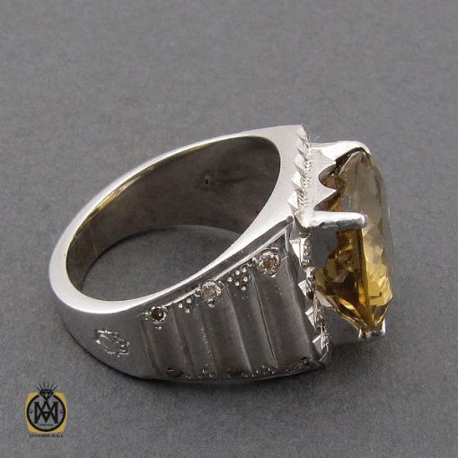 انگشتر کوارتز لیمویی خوش رنگ و برلیان اصل مردانه هنر دست استاد شرفیان و استاد فتح - 10461 - تصویر 2