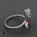 2 انگشتر یاقوت سرخ و زمرد طرح پروانه زنانه - کد 2210 - تصویر 2