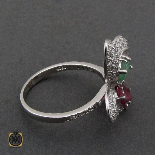 انگشتر یاقوت سرخ و زمرد طرح پروانه زنانه - کد 2210 - تصویر 2