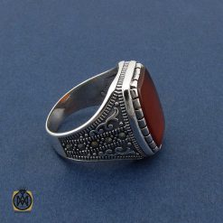 انگشتر عقیق قرمز و مارکازیت مردانه - کد 10465 انگشتر عقیق قرمز و مارکازیت مردانه - کد 10465