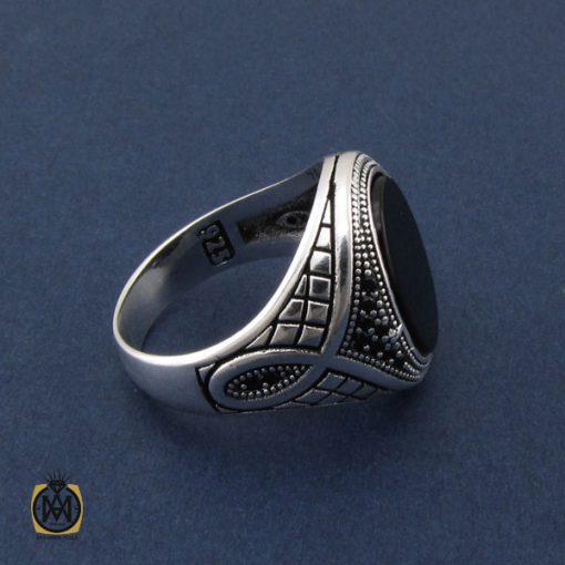 انگشتر عقیق مشکی مردانه - کد 10478 - تصویر 2