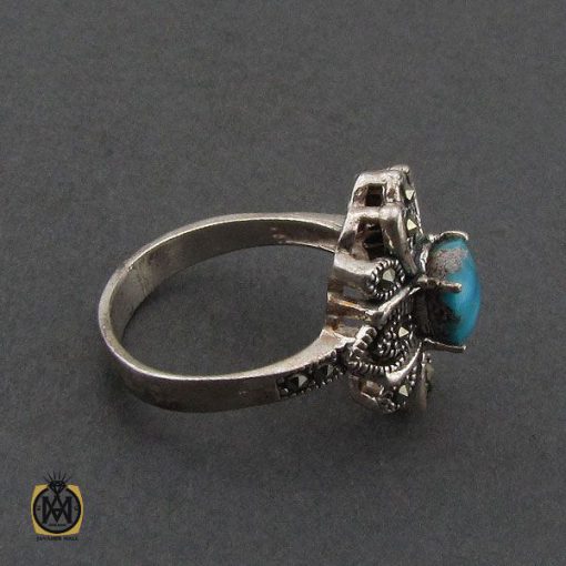 انگشتر فیروزه نیشابوری و مارکازیت طرح هست زنانه - کد 2230 - تصویر 2