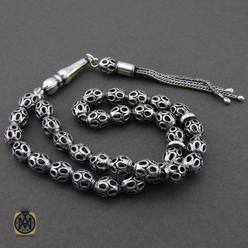 تسبیح 33 دانه نقره گرد طرح شبکه - کد 4323 - تصویر 3