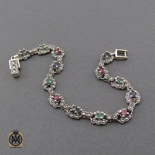 دستبند یاقوت، زمرد و مارکازیت طرح ساینا زنانه - کد 1087 - تصویر 2