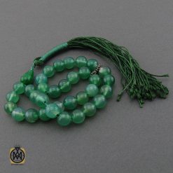 تسبیح 33 دانه عقیق سبز خوش رنگ - کد 4235 تسبیح 33 دانه عقیق سبز خوش رنگ - کد 4235