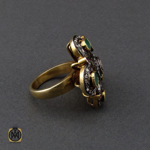 2 انگشتر الماس اصل و زمرد طرح نوشاد زنانه - کد 2184 - تصویر 2