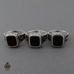 انگشتر عقیق مشکی با رکاب نقره مردانه - کد 10428 - تصویر 2