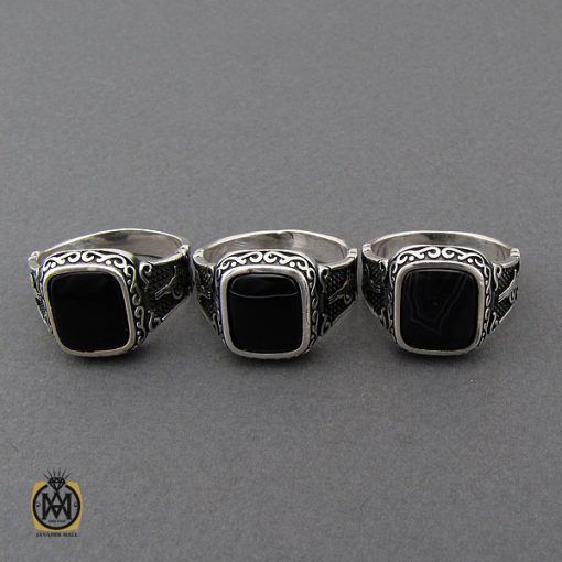 انگشتر عقیق مشکی با رکاب نقره مردانه - کد 10428 - تصویر 2