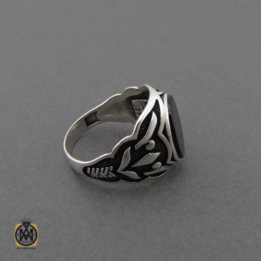 انگشتر عقیق مشکی مردانه - کد 10429 - تصویر 3