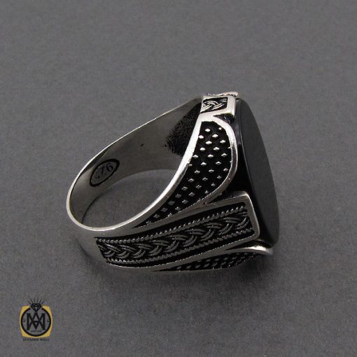 انگشتر عقیق مشکی مردانه - کد 10431 - تصویر 2