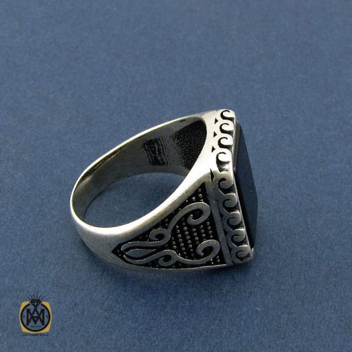 انگشتر عقیق مشکی مردانه - کد 10433 - تصویر 2