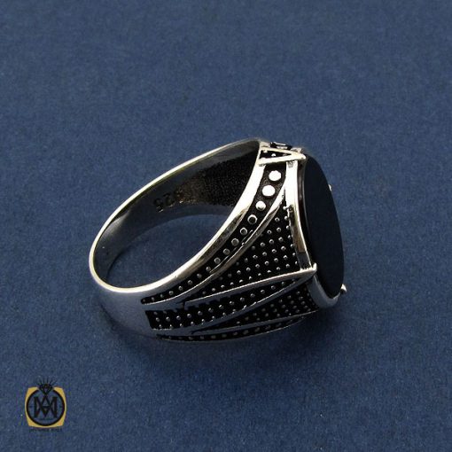 2 انگشتر عقیق مشکی مردانه - کد 10434 - تصویر 2