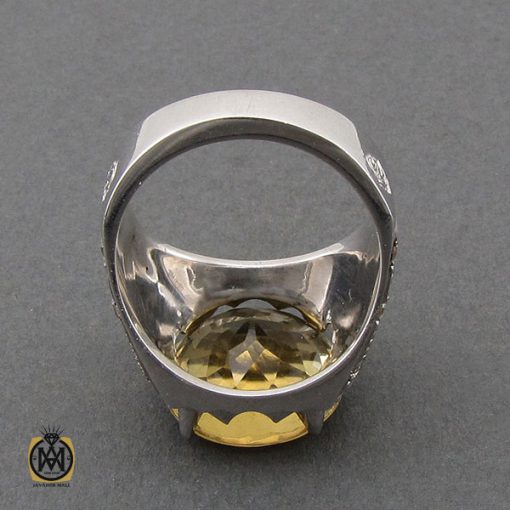 انگشتر کوارتز لیمویی خوش رنگ و برلیان اصل مردانه هنر دست استاد شرفیان و استاد فتح - 10461 - تصویر 3