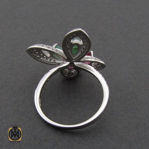 انگشتر یاقوت سرخ و زمرد طرح پروانه زنانه - کد 2210 - تصویر 3