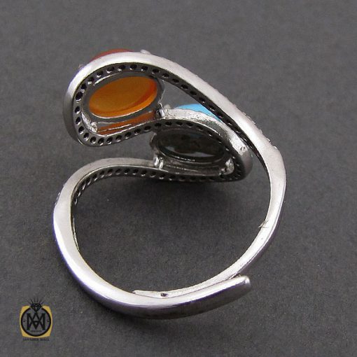 3 انگشتر عقیق یمن و فیروزه نیشابوری طرح شیدا زنانه - کد 2262 - تصویر 3