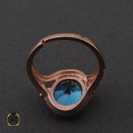 3 انگشتر توپاز آبی خوش رنگ طرح طلوع زنانه - کد 2264 - تصویر 3