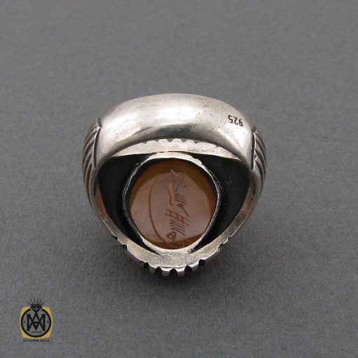 انگشتر عقیق یمن شرف الشمس با حکاکی ماشاءالله لا قوه الا بالله ان ترن انا اقل منک مالا و ولدا مردانه - کد 10411 - تصویر 3