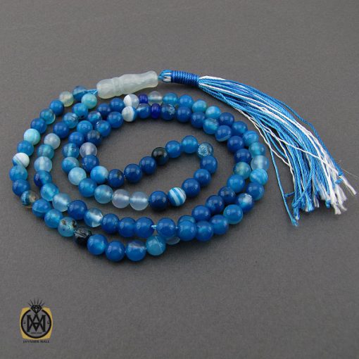 3 تسبیح 101 دانه عقیق آبی متوسط - کد 4223 - تصویر 3